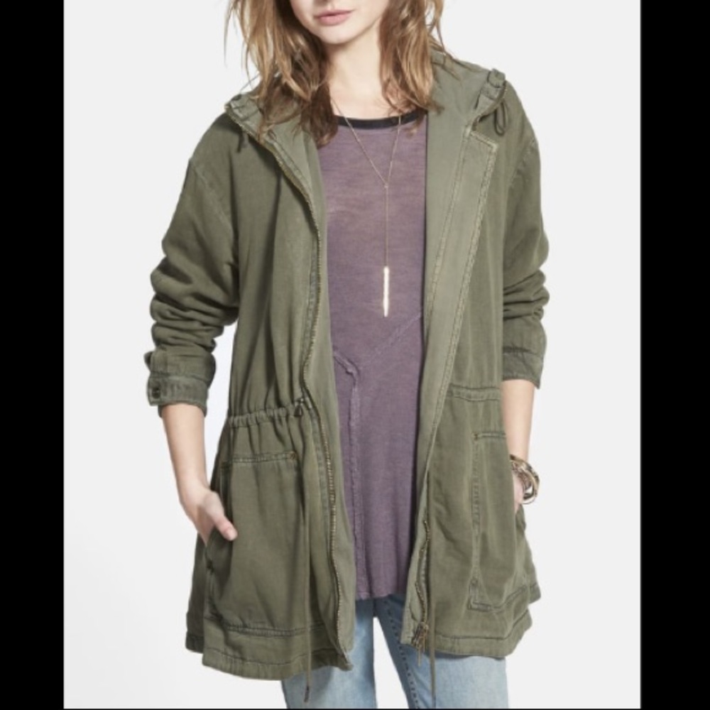 Free People Cinch Waist Jacket Army Green Military